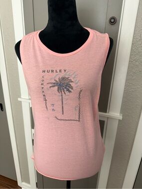 Hurley Light Pink Palm Graphic Tank Top